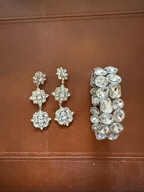 Ann Taylor Crystal Drop Earrings and Stretch Bracelet Set